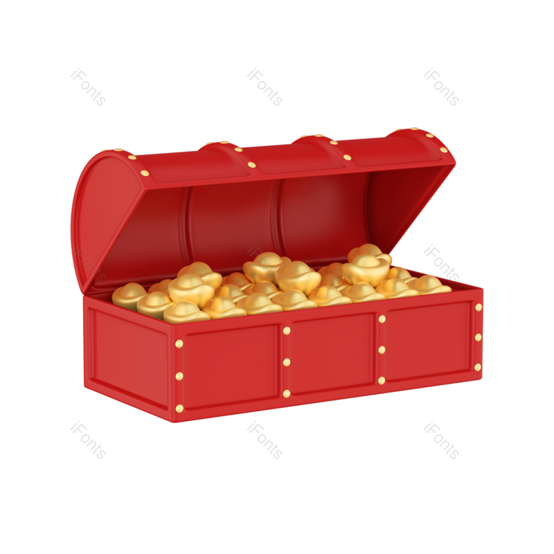 立体图片,元宝元素,简约PNG,宝箱免抠素材